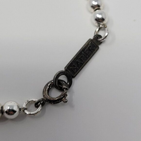 Vintage Signed Napier Graduated Silver Plated Beaded Matinee Necklace 25" Glam - Picture 8 of 10